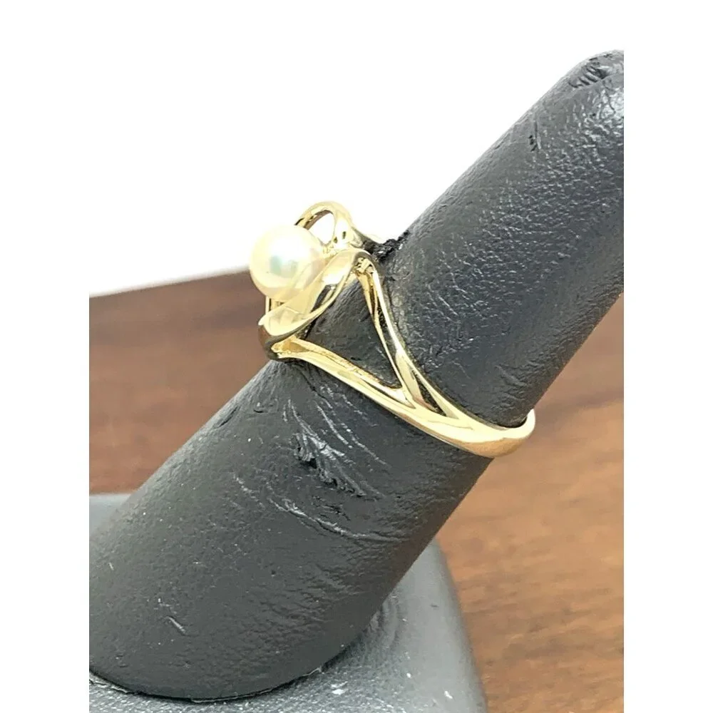 Pearl Cocktail Ring Heart Shape 14k Yellow Gold Estate Jewelry Women's Size 6.25